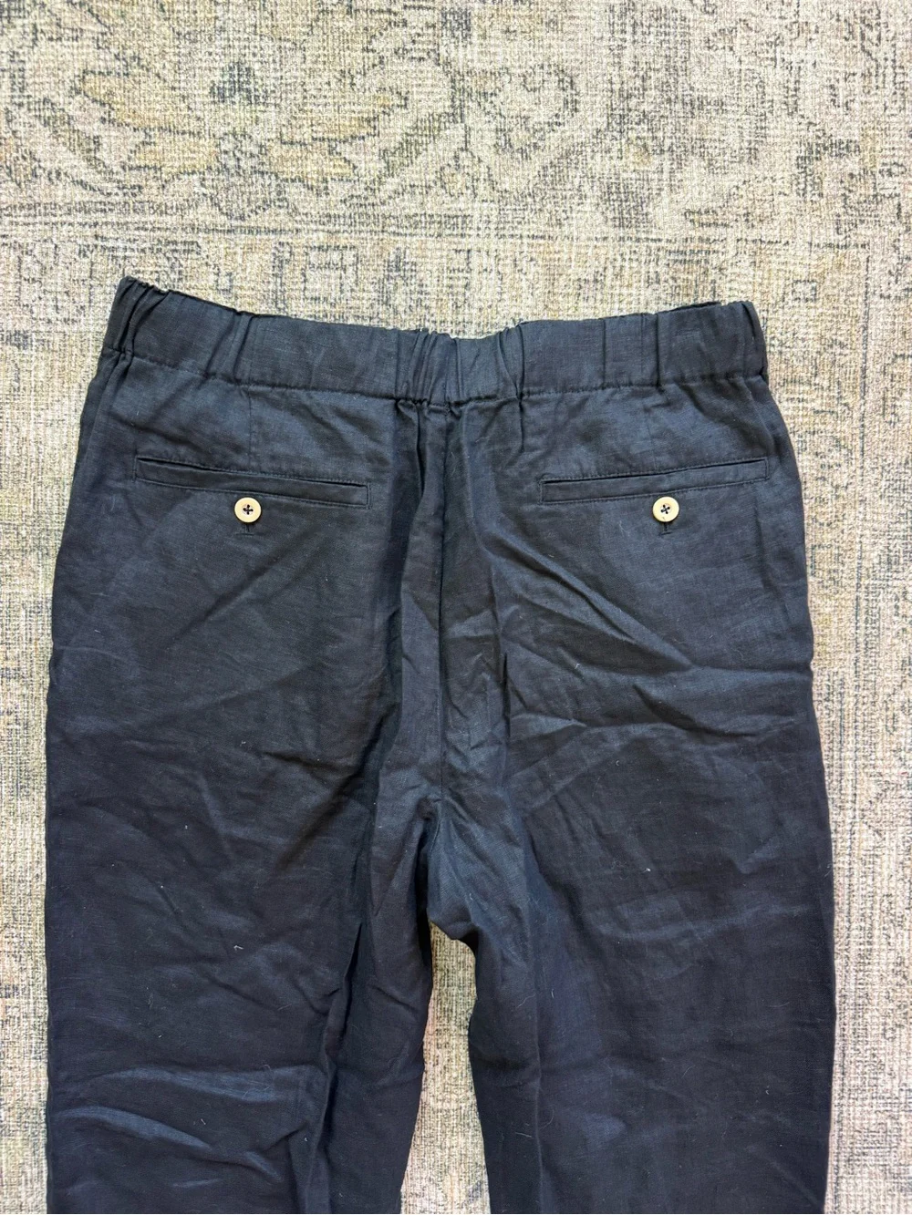 Quince 100% European Linen Black Casual Drawstring Pants Men's Medium
